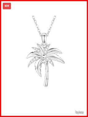 S925 Sterling Silver Palm Tree Pendant Necklace 18+2in Zirconia Gift